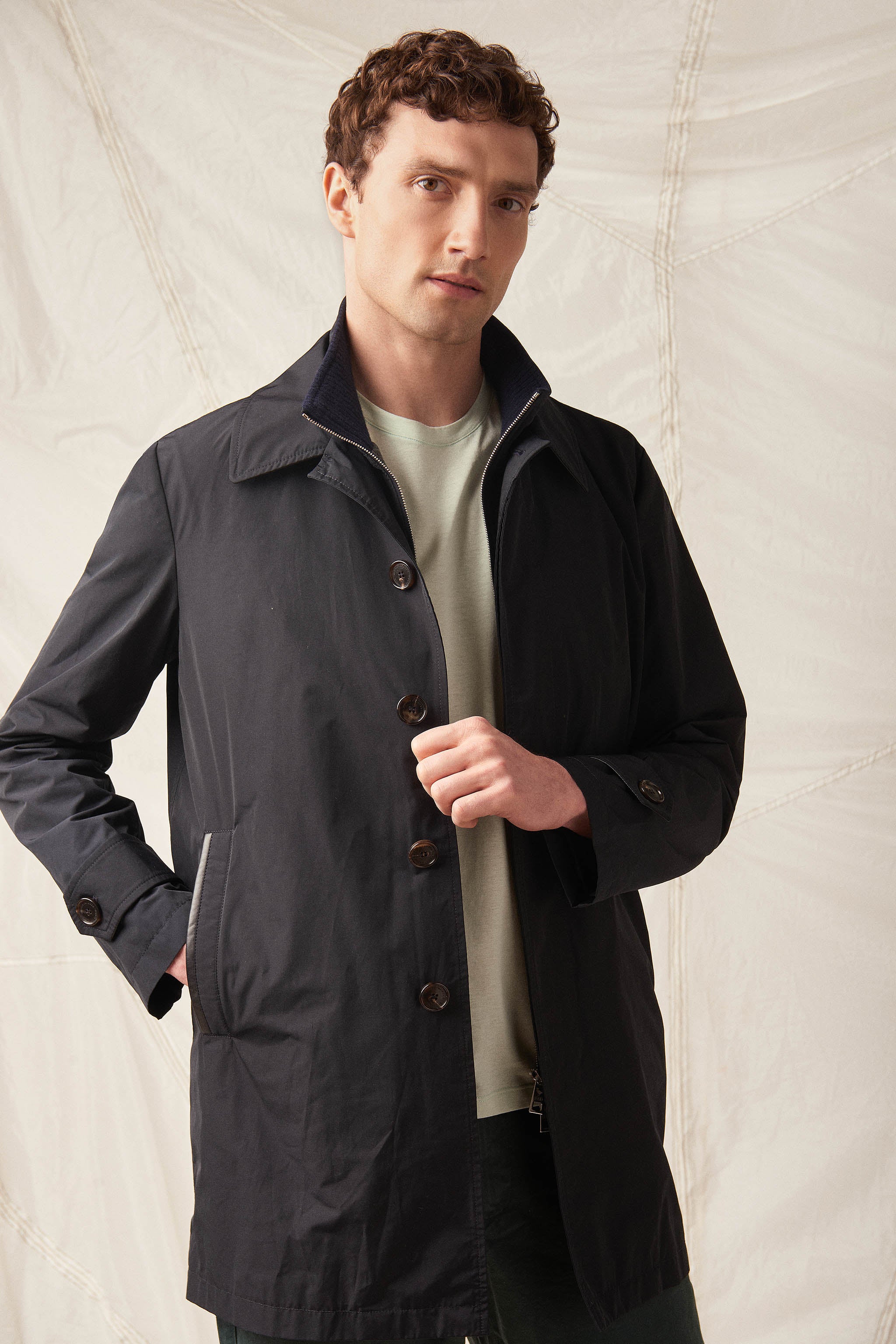 Mens 2 in 1 Trench Coat with Detachable Quilted Vest